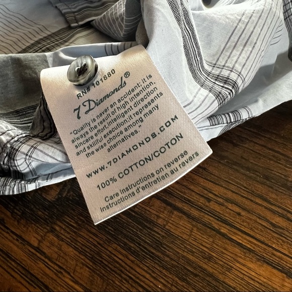 Pale Blue & Grey 7 Diamonds Short Sleeve Shirt XL Slim Fit - Picture 7 of 8